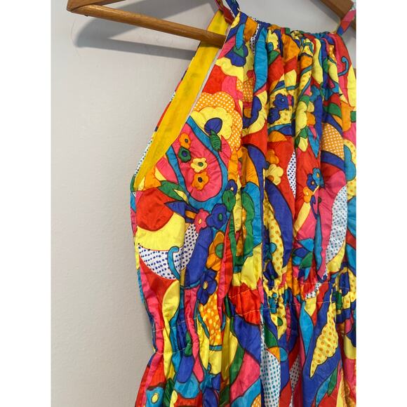 Stunning Vintage 1970s Halter Neck Maxi Dress Bold Psychedelic Print Sm/Med JL - Picture 7 of 10